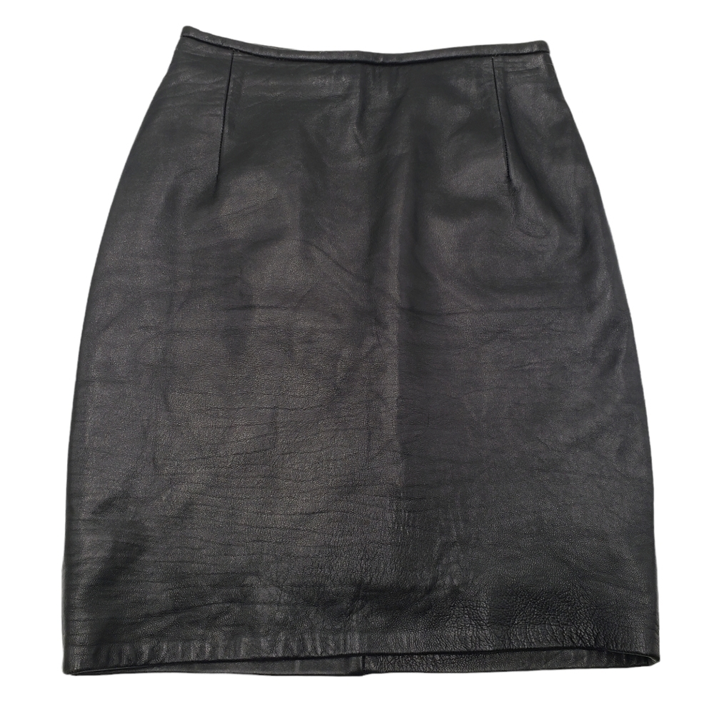 Hugo Buscati Milano Womens 2 Black Leather Above Knee Skirt Lined Back Zip